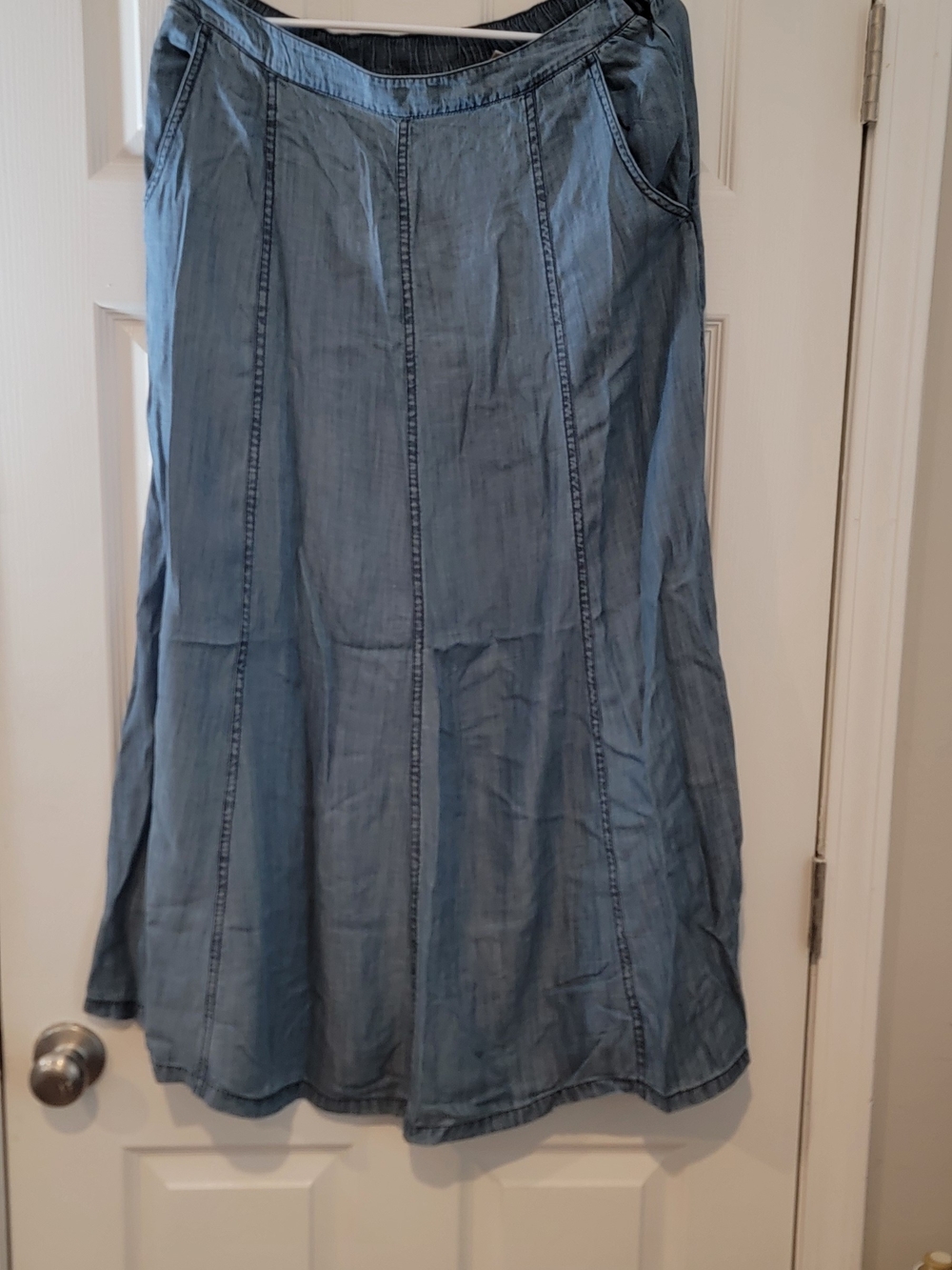 Soft Surroundings Light Blue Denim Midi Skirt